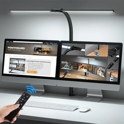 Immagine di FOMYHEARD Lampada da Scrivania a LED con Morsetto, 24W 80cm Lampade Tavolo Doppia Testa Ufficio, Luce Monitor Telecomando &amp; USB, 10 Temperatura Colore Livelli Luminosità,per Studio, Design