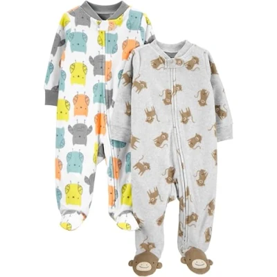 Immagine di Simple Joys by Carter&#039;s 2 Pack Neutral Fleece Footed Sleep And Play Traversine per Neonati e Bambini, Bianco Gufi/Grigio Scimmia, Prematuro (Pacco da 2) Bimbo