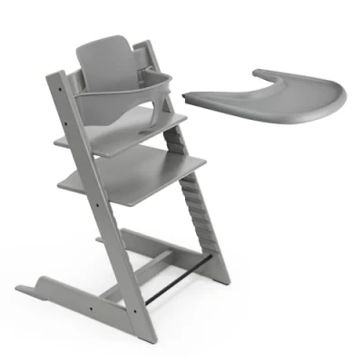 Immagine di Seggiolone Stokke Tripp Trapp (Storm Grey) con vassoio Include sedia Trapp, Baby Set 2 per bambini da 6 a 36 mesi e Regolabile facile pulire