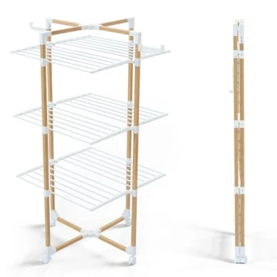 Immagine di VOUNOT Stendibiancheria Verticale a Torre 3 Livelli, Modular Stendino Salvaspazio con 4 Ruote per Interni o Esterni, Bianco