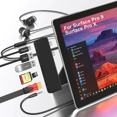 Immagine di Surface Pro 9 Hub Docking Station,adattatore con 4K HDMI,USB C Thunderbolt 4(8K Video+40G Data+100W Charging),USB3.0,SD/TF Card Slot,3.5mm Audio,Triplo Display per 11/10/9/X