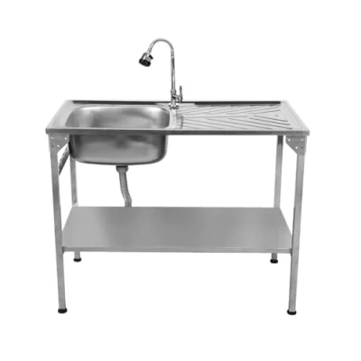 Immagine di Lavello da campeggio pieghevole in acciaio inox con rubinetto flessibile Lavandino portatile a una bocca di scarico destra Piedi regolabili altezza Borsa per il trasporto GRATUITA e 5 ganci