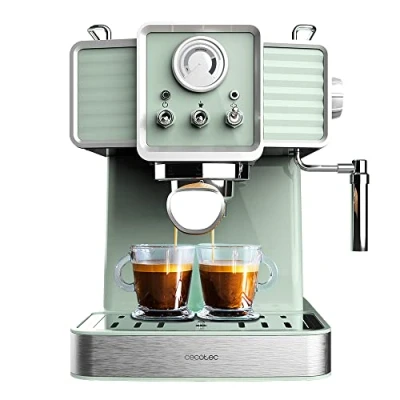 Immagine di Cecotec Caffettiera Express Power Espresso 20 Tradizionale Light Green 1350 W, e Cappucicno, Bar Thermoblock, Vaporizzatore, Manometro, Design Vintage, Capacità 1,5 Litri