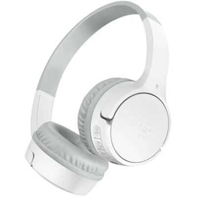 Immagine di Belkin SoundForm Mini Cuffie wireless per bambini con microfono, 30 ore di riproduzione, adesivi divertenti, headset over ear didattica online, scuola e viaggi, iPhone, iPad Galaxy, bianco