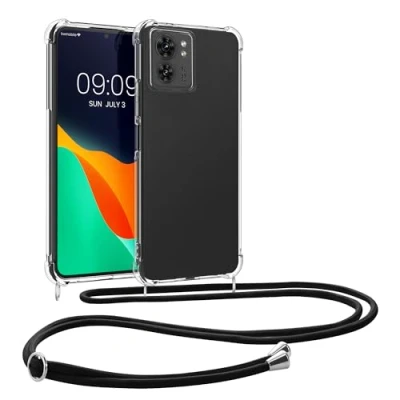 Immagine di kwmobile Custodia Compatibile con Motorola Edge 40 Cover Back Case in Silicone TPU Protezione Smartphone Cordino nero/trasparente