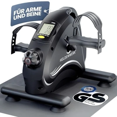 Immagine di HELDENWERK Pedalttrainer, set base Certificazione TÜV/GS con cinghia di fissaggio e tappetino antiscivolo Attrezzatura per braccia gambe la casa Anziani pedali, cyclette