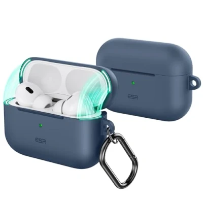 Immagine di ESR Custodia per AirPods Pro (2023/2022/2019), Compatibile con 2a Generazione (USB C/Lightning), Coperchio Magnetico, Protezione completa dalle cadute, Moschettone, Serie Cloud, Blu