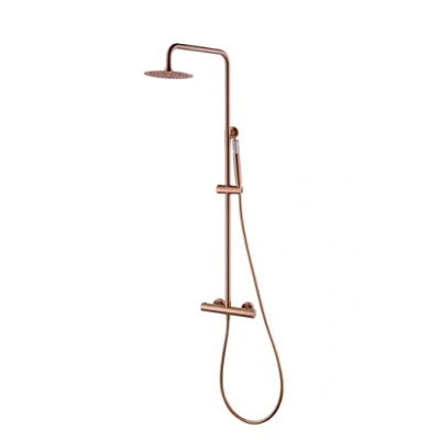 Immagine di IMEX BTM039/ORC Colonna doccia termostatica con rubinetto termostatico in acciaio inox e ottone, rubinetteria bagno oro rosa spazzolato