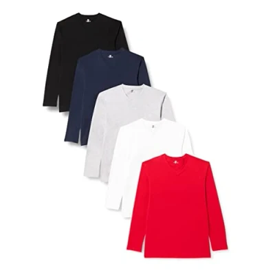 Immagine di Lower East Maglietta a maniche lunghe con scollo V, Uomo, Rosso (confezione da 5), 2XL