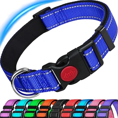 Immagine di ATETEO Reflective Dog Collar with Safety Locking Buckle and Soft Neoprene Padded, Adjustable Durable Nylon Puppy Collars for Small Medium Dogs,Blue