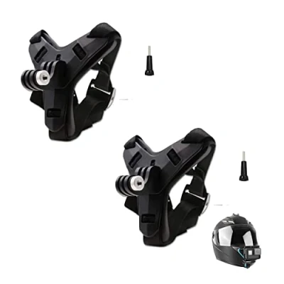 Immagine di SRIKEKL (2 set pezzi) di sottogola per casco da moto, supporto il mento del GoPro Hero 11/10/9/8/7/6/5/, Session, SJCAM, AKASO, Campark, YI Action Camera Helmet Mount curvo