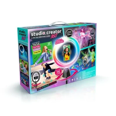 Immagine di CANAL TOYS CREATOR Kit Video Maker rotante a 360 con anello luminoso LED multicolore INF 028, Colore Treppiede nero, medium