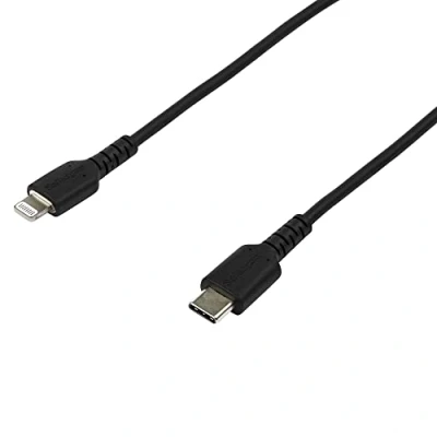 Immagine di StarTech.com Cavo da USB C a Lightning 2m nero, in fibra aramidica tipo C, Certificato Apple MFi (RUSBCLTMM2MB)