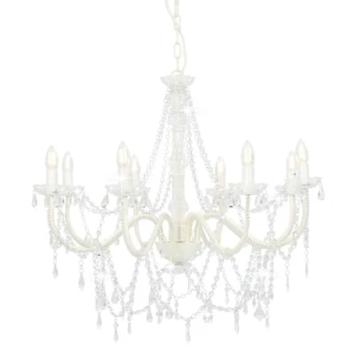 Immagine di vidaXL Lampadario con Perle di Cristallo Rotondo 8 Lampadine E14 Elegante Lampada da Soffitto Luce Interni Bianco Trasparente in Metallo e Acrilico