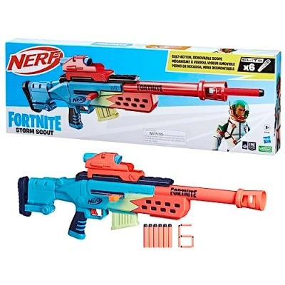 Immagine di Nerf Fortnite Storm Scout Blaster, Scope, 6 Dart Clip, Elite Darts, Bolt Action