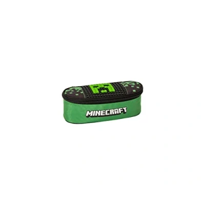 Immagine di MINECRAFT Astuccio Scuola Ufficiale Minecraft, Bambino e Bambina Ovale, Ideale per Riporre la Cancelleria, con Pratica Chiusura a Zip Pixel Personalizzarlo, 22x7Hx9,5 cm, Verde Nero