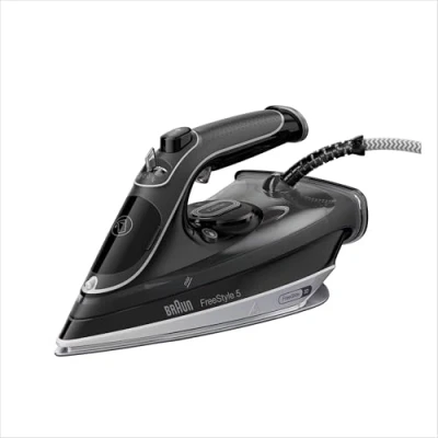 Immagine di ferro da stiro Braun FreeStyle 5 SI 5188 BK — con piastra FreeGlide 3D, vapore verticale, 2800 watt, aumento di 220 g/min, serbatoio d&#039;acqua 330 ml, nero