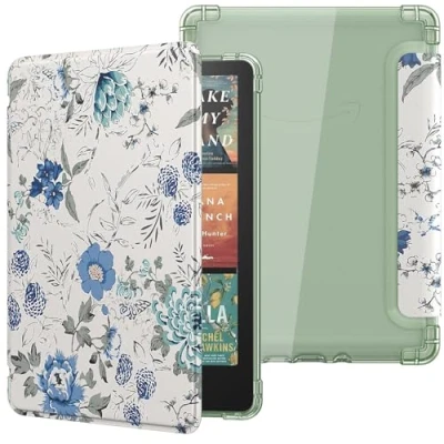 Immagine di MoKo Custodia Compatibile con Kindle Paperwhite da 7 Pollici 12a Generazione 2024, Cover Leggera per eBook Reader in TPU Morbido Auto Sveglia/Sonno, Bianco &amp; Blu