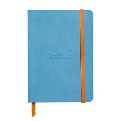 Immagine di Rhodia 117357C Taccuino morbido Rhodiarama, A6 (10,5x14,8 cm), 144 pagine, dots, carta Clairefontaine avorio 90 g/m², segnalibro, chiusura con elastico, copertina in similpelle turchese