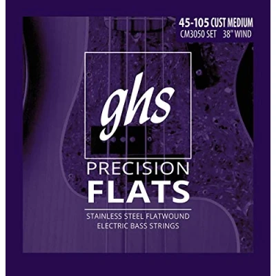 Immagine di GHS corde CM3050 4 string Bass Precision ballerine, acciaio INOX Flatwound 96,5 cm, avvolgimento, Custom Medium (.045 .105)