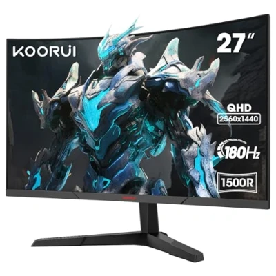 Immagine di KOORUI Monitor Gaming 27 Pollici, Curvo 1800R 2560X1440 (QHD), 144HZ 1ms Mornitor, DCI P3 85%,Pannello ultra Sottile, Inclinazione Regolabile, Supporta HDMI/DP