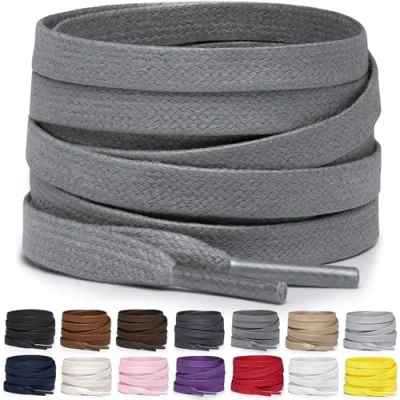 Immagine di Miscly Lacci Piatti in Cotone Cerato per Stivali, Sneaker e Scarpe Disponibili Diverse Lunghezze Colori (Grigio, 183 cm)