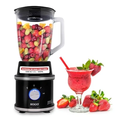 Immagine di SOGO Frullatore a tazza, due brocche da 1,5 litri e 0,3 litri, lama in acciaio inox 1300 W, nero (BAT SS 5545)