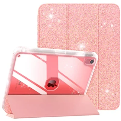 Immagine di TiMOVO Custodia Compatibile con iPad 10 Generazione 10,9&quot; 2022, Cover Portamatite a Tre Ante per 10, Retro in PC Trasparente, Funzione di Auto Sveglia/Sonno, Rosa Leggero Glitter