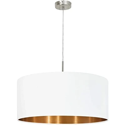 Immagine di Eglo La lampada a sospensione Pasteri, in tessuto uno punto luce, appesa acciaio e tessuto, nichel opaco, bianco, rame, E27, diametro 53 cm