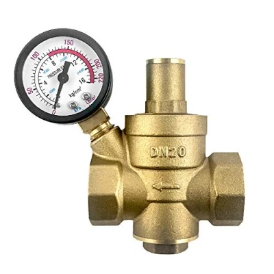 Immagine di QWORK® DN20 Riduttore del regolatore di pressione in ottone con manometro della valvola riduzione regolabile