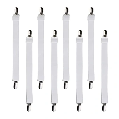 Immagine di Beedsooth 8 Pezzi (60cm 200cm) Elastici per Lenzuola, Clip Lenzuola Bretelle Regolabili Materasso, ASSE da Stiro O Divano, Bianco