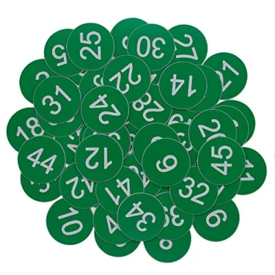 Immagine di etichette in plastica numerate incise, identificative senza foro (1 50, verde)