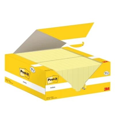 Immagine di Post it Foglietti Canary Yellow, Confezione da 18 blocchetti + 6 GRATIS, 100 Fogli per blocco, 38 mm x 51 mm, Colore Giallo Adesivi Appunti, Elenchi &amp; Promemoria