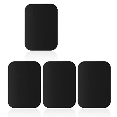 Immagine di Set di 4 piastre metalliche autoadesive con adesivo per supporto magnetico auto, molto sottili cellulare e tablet, colore nero, rotonde Rettangolari (4 Pezzi, Nero)
