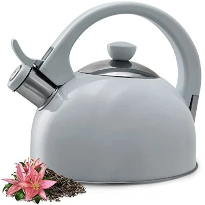 Immagine di KADAX bollitore in acciaio inox, da 1,7 l, disponibile diversi colori, per tutti i piani cottura, a flauto retrò (grigio)