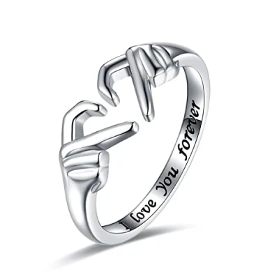 Immagine di HMOOY Mani Abbraccio Anello, anello Regolabile Amore Rings Per le Donne Ragazze Adolescenti Coppia Anelli Amicizia (HMR1002601)