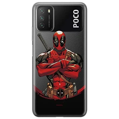 Immagine di Ert Group custodia per cellulare Xiaomi REDMI 9T originale e con licenza ufficiale Marvel, modello Deadpool 006 adattato in modo ottimale alla forma dello smartphone, parzialmente trasparente