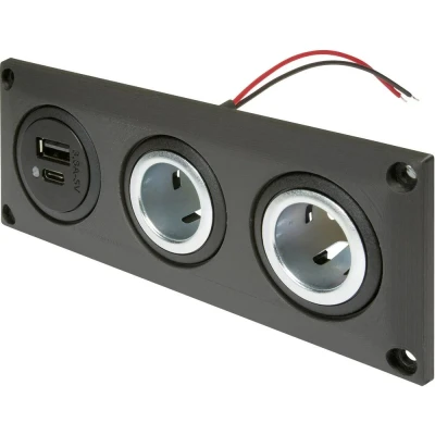 Immagine di ProCar presa da incasso con doppia USB C/A + 2 prese di corrente Portata massima corrente=20 A 12 V, 24 V