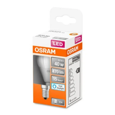 Immagine di OSRAM Lampada a LED con attacco E14, luce diurna (6500K), forma goccia, 5.5W, sostituzione per lampadina da 40W, opaca, STAR CLASSIC P
