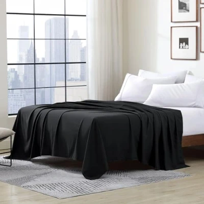 Immagine di Cathay Luxury Silky Soft Polyester Single Flat Sheet, Black, Completo