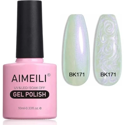 Immagine di AIMEILI Pearl Shell Smalto per Unghie, Bianco Perlato Semipermanente Unghie Glitter Shimmer Mermaid Gel Soak Off UV LED Effetto Perla e Spirale (171) 10ml