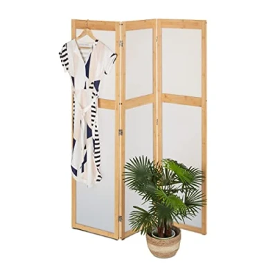 Immagine di Relaxdays Paravento a 3 Pannelli, 168 x 135,5 cm, Divisore bambù e Plastica, Separé Ambienti Interni, Naturale Bianco, 80% 20%