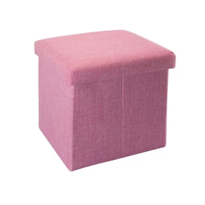 Immagine di INTIRILIFE Pouf Pieghevole 30x30x30 cm in Rosa CILEGIA Cassapanca Cubo Contenitore Imbottito de Tessuto a l&#039;Ottica Lino con Coperchio Ottomane Poggapiedi Sgabello Panca Poltrona