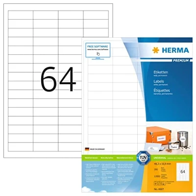 Immagine di HERMA Etichette Universali, 48,3 x 16,9 mm, Adesive A4 per Stampante, 64 Foglio, Bianco