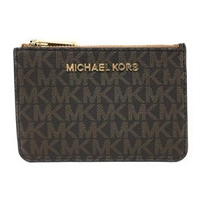 Immagine di Michael Kors Jet Set Travel Custodia piccola con cerniera porta carte d&#039;identità, Twill rivestito in PVC, Marrone e ghiandola, taglia unica, twill, ghianda, Taille unique,
