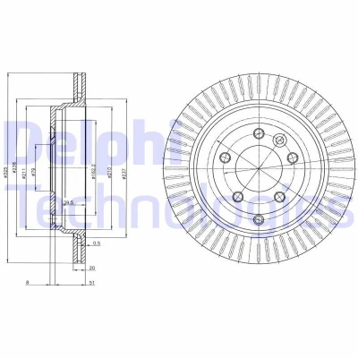 Immagine di DELPHI BG4020C Disco freno 325 20 5 ventilato rivestito non trattato senza cuscinetto ruota, anello sensore ABS LAND ROVER: Range Rover Sport