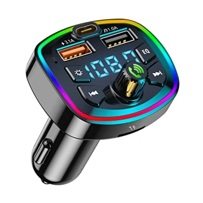 Immagine di accessori Auto aux bluetooth Trasmettitore FM,gadget vivavoce per auto, Lettore Caricabatterie con 3Porte USB Supporto Chiavetta TFCard Tipo C e QC3.0 Ricarica Rapida﻿
