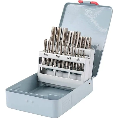 Immagine di TOOLCRAFT TO 6800787 KIT maschi e filiere 21 parti M3, M4, M5, M6, M8, M10, M12 DIN 352 HSS 1 pz.