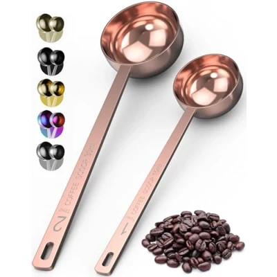 Immagine di Orblue, cucchiai dosatori per caffè con manico lungo in acciaio inox, confezione da 2 (Rose Gold)
