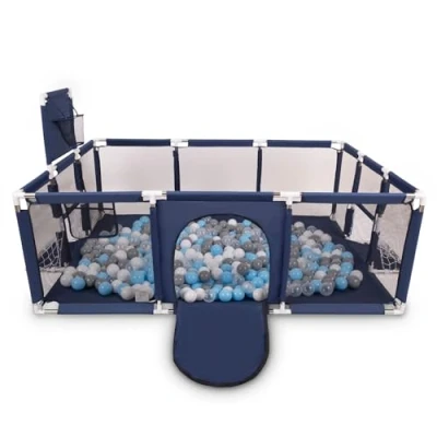 Immagine di Selonis Big Size Playground Recinto Per Bambini Con 400 Palline 6 Cm, Blu Scuro: Grigio/Bianco/Transparente/Babyblue